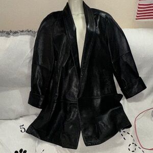 Deerskin small Black Leather Jacket with pockets satin lined